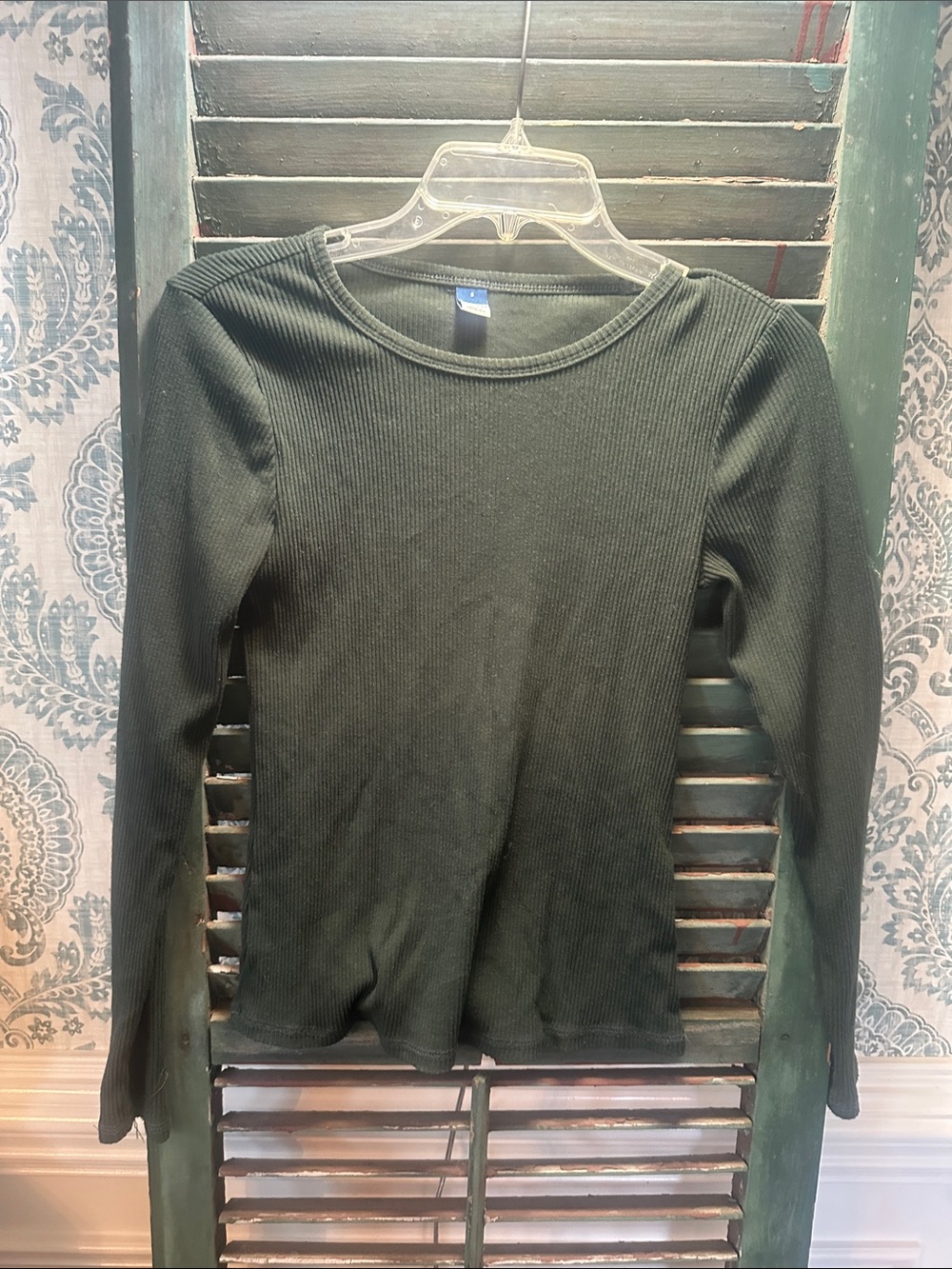 Long Sleeve Ribbed Top - Dark Green